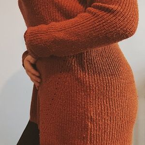 Long, knit sweater